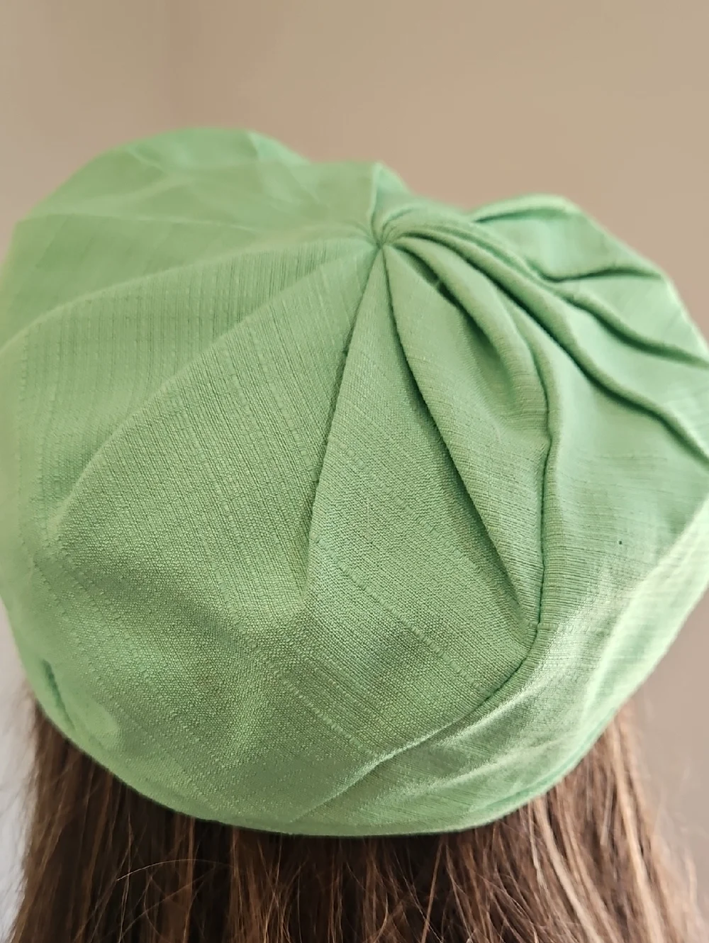 LIME GREEN PLEATED TOP‎  BERET STYLE CLOTH HAT Made In USA